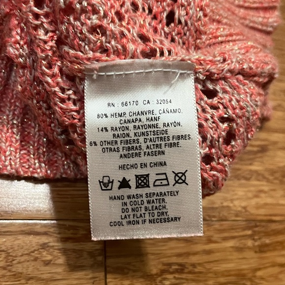 Anthropologie Guinevere Coral Pink Open Knit Hemp Blend Sweater Large - Picture 15 of 15